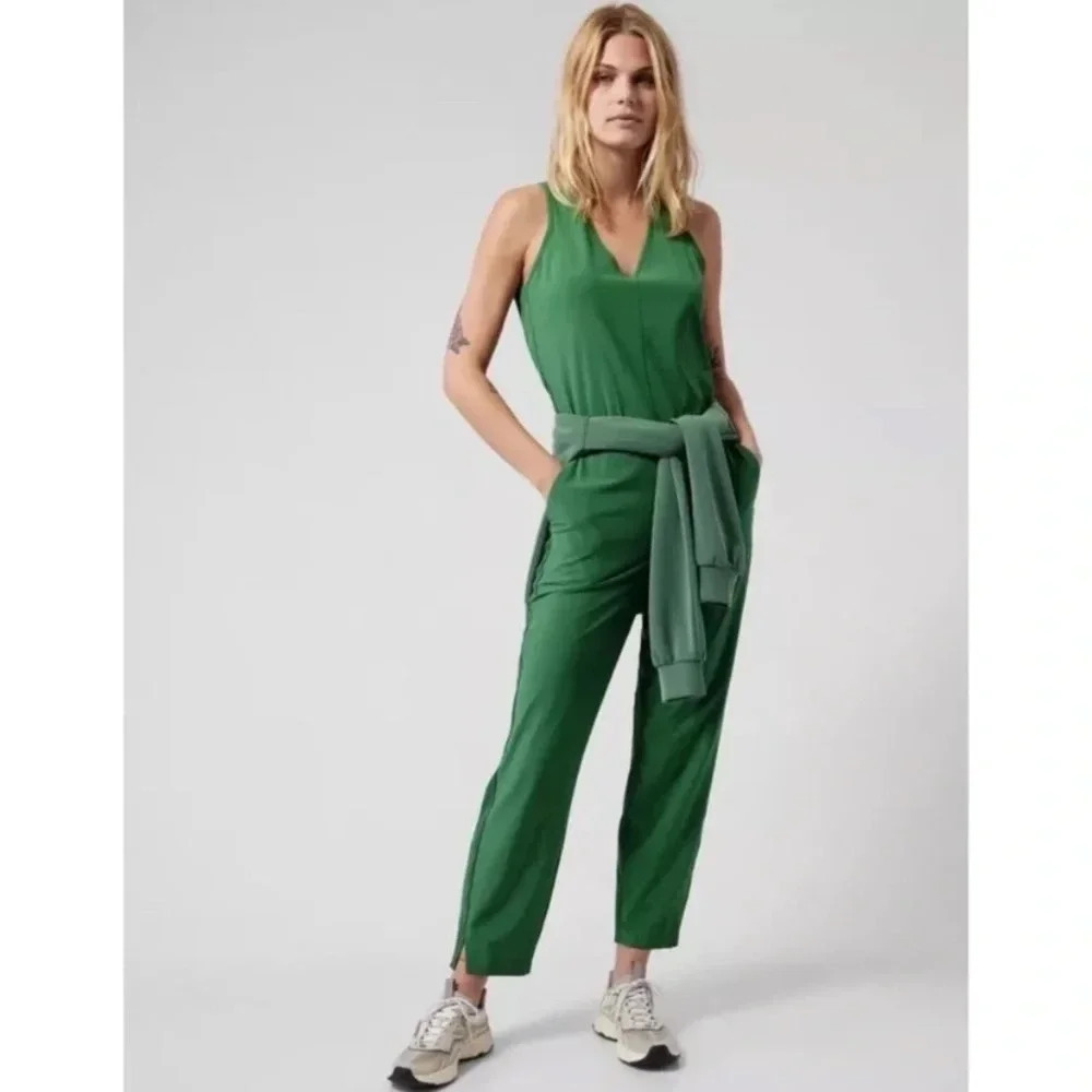Athleta Green Sleeveless V-Neck Jumpsuit